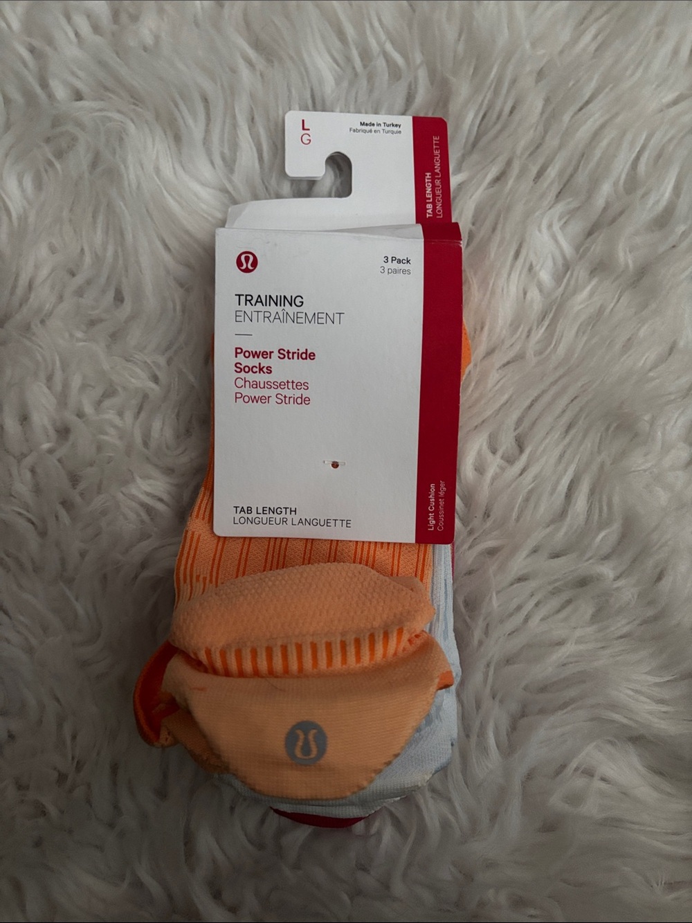 Lululemon Women’s Power Stride Tab Socks, Orange/ light Blue/ Pink, Size Large